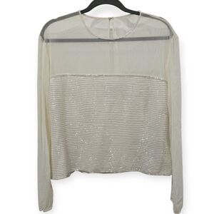 NWT Vintage Madison Gray Size 18 Beaded Sheer Sleeve Off White Formal Top